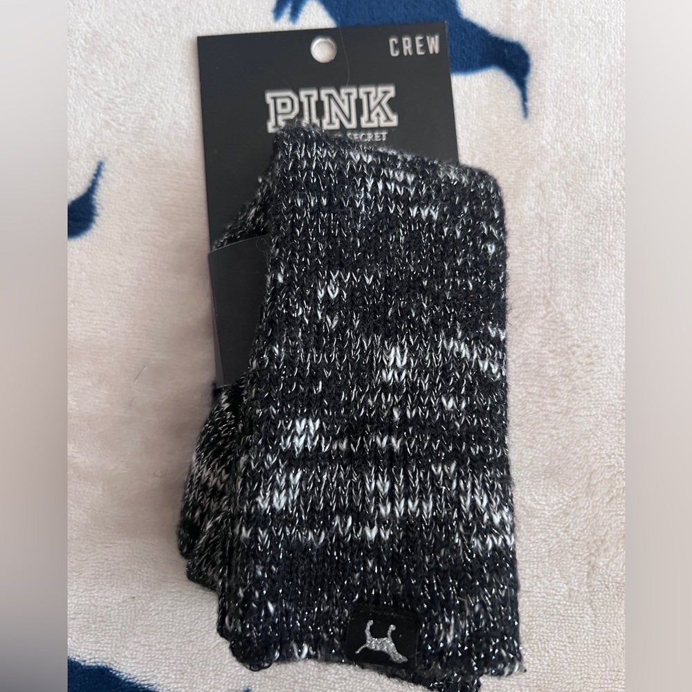Victoria's Secret Pink Black and White Knit Crew Socks